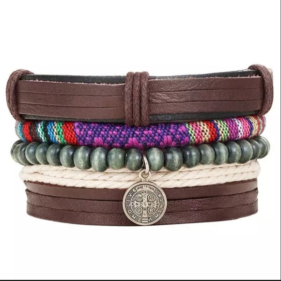 Other - Boho Multilayer Braided Rope Leather Bead Bracelet